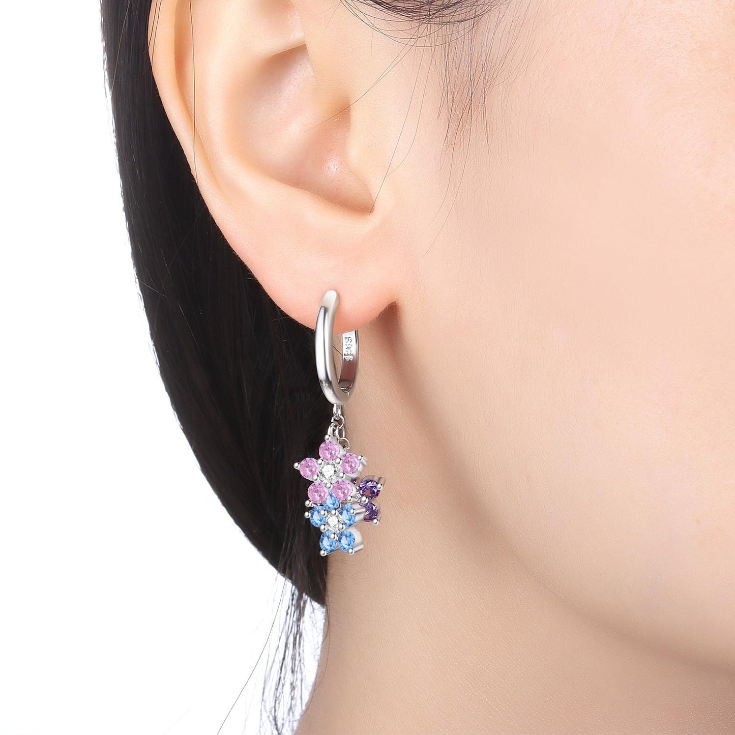 vireau 925 Sterling Silver Drop Earrings Dragonfly Flower Moon Star Dangle Earrings Hypoallergenic Sterling Silver Earrings Jewelry for Women (Flower of Romance)