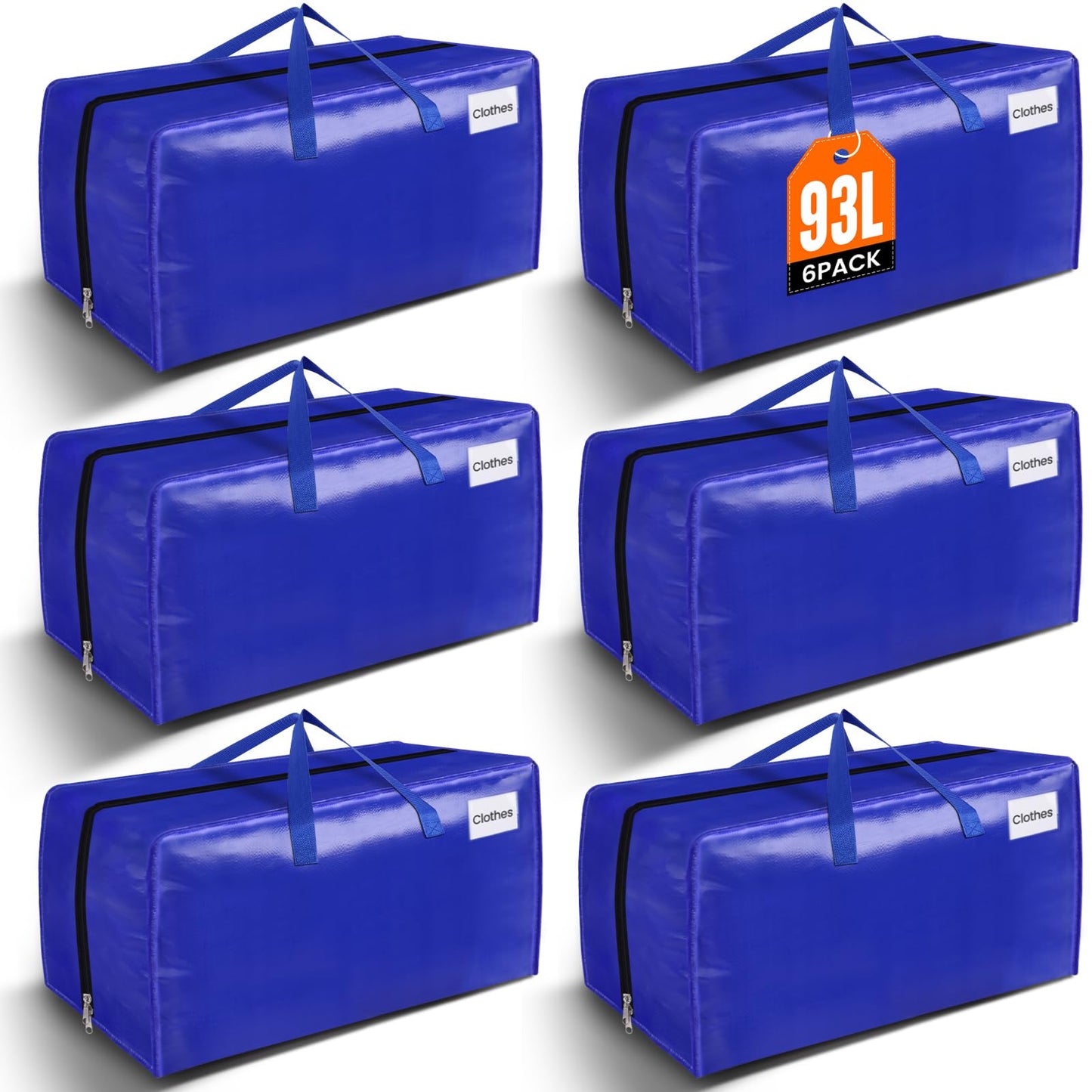 BlissTotes Moving Bags, Heavy Duty Moving Supplies & Storage Bags, Extra Large Packing Bags, Boxes with Tag Pockets, Collapsible Fold Flat Storage Totes, Alternative to Box and Bin, 93L, 6 Packs