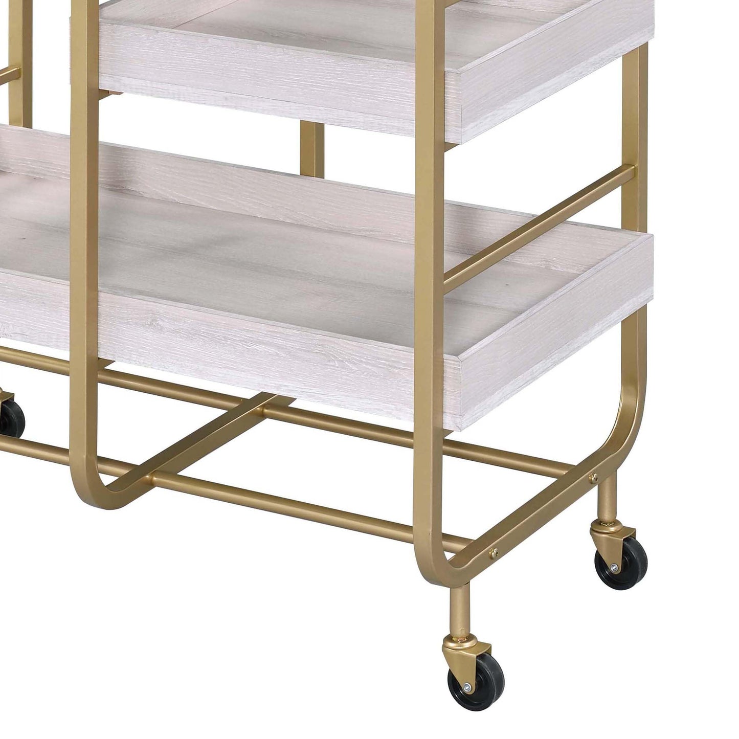 agnixnaf Serving Cart, with 3 Adjustable Trays, 4 Smooth Rolling Casters, Gold and White Wash, Easy to Maintain, for Living Room, Dining Room