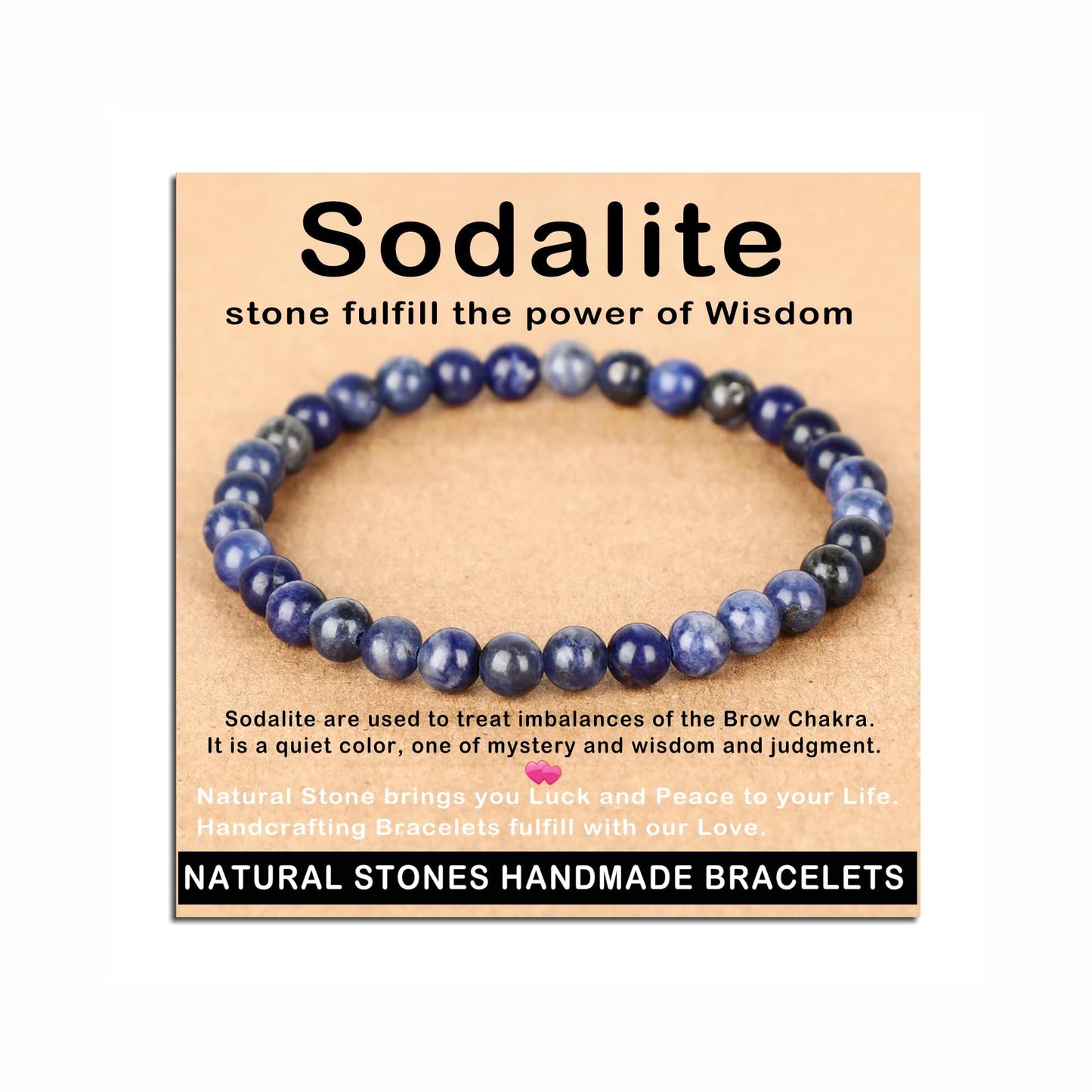 AD Beads Handmade Gemstone Stretch Elastic Bracelet Crystal Healing Reiki Nature's Beauty and Spiritual Essence Unisex (6mm, Blue Sodalite)
