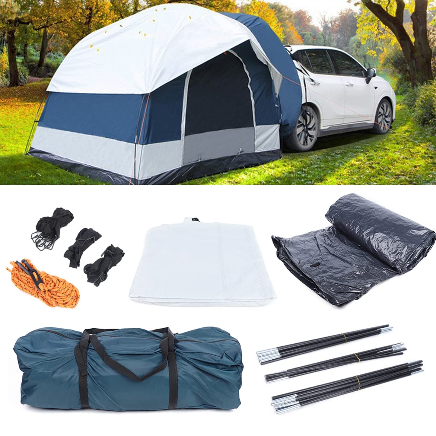Universal SUV Camping Tent, Up to 4 Person Capacity Waterproof Car Tent for Camping, Portable and Easy Set Up, 8.2' W x 8.2' L x 6.6' H