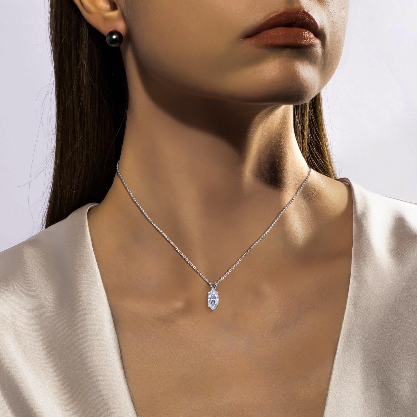 AnuClub Marquise Cut Moissanite Pendant Necklace 2CT D Color VVS1 925 Sterling Silver Everyday Wear Necklace for Women Wife Her with Certificate, 40+2+3cm Adjustable Chain