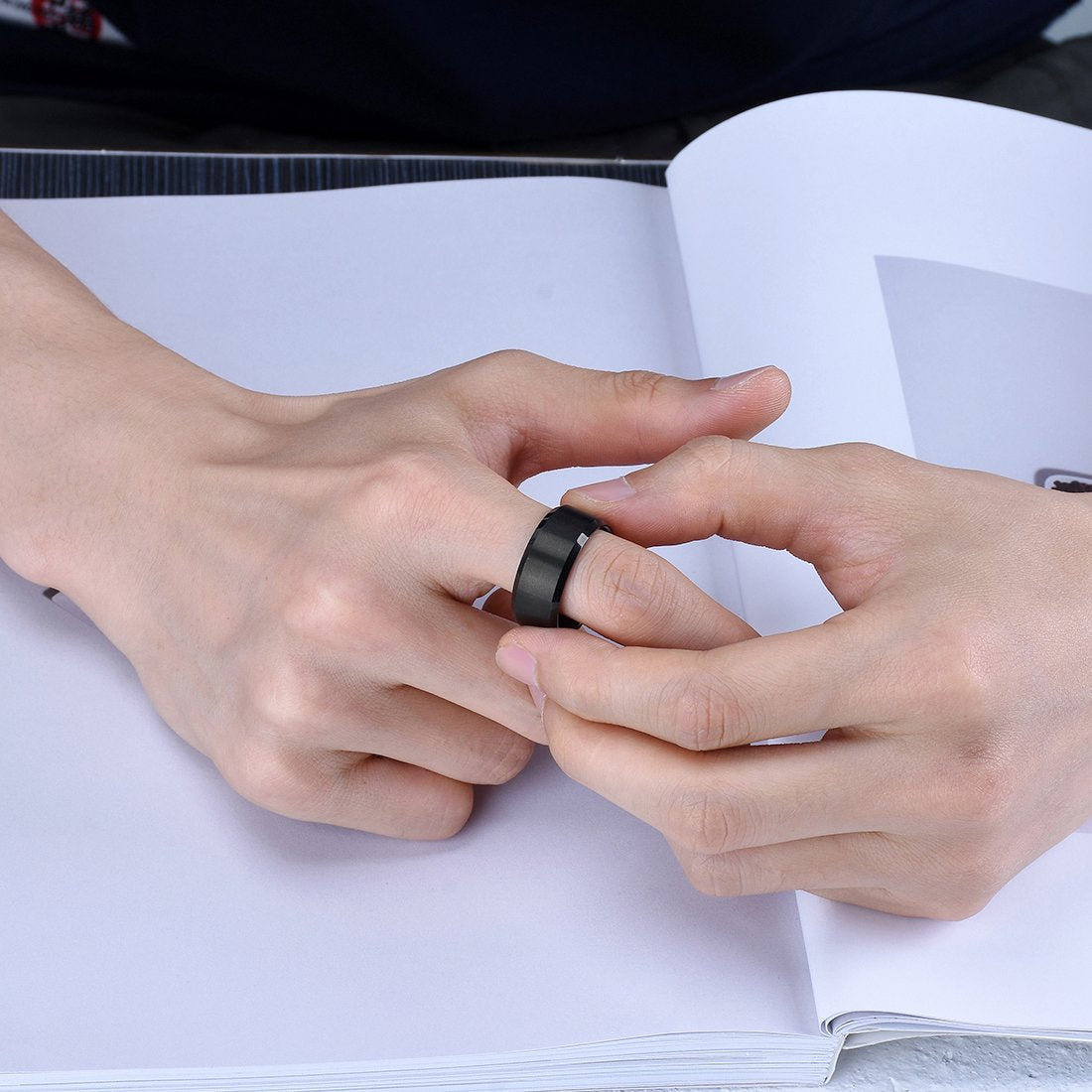King Will 10mm Men's Black Wedding Ring - Brushed Matte Surface, Beveled Polished Edge, Comfort Fit Size 7