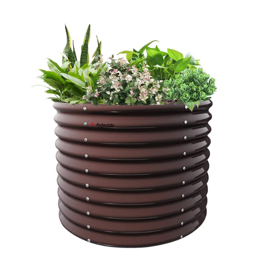 A ANLEOLIFE 30" Extra Tall Galvanized Raised Garden Beds Outdoor, 3x2.5ft Round Metal Planter Boxes for Planting Vegetables, Flowers, Fruits, Eco-Safe & Easy Setup, CaféBronze