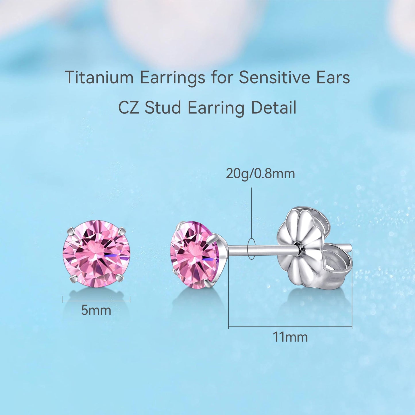 Limerencia Hypoallergenic G23 Titanium Earrings, F136 Implant Grade Pure Titanium, Suitable for Sensitive Ears with Birthstone Crystals CZ Simulated Diamonds (Pink Gems)