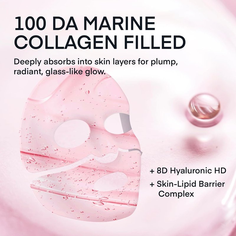 Real Deep Bio Collagen Face Mask - Korean Hydrogel Overnight Masks for Hydration & Glow | 8 x 33g