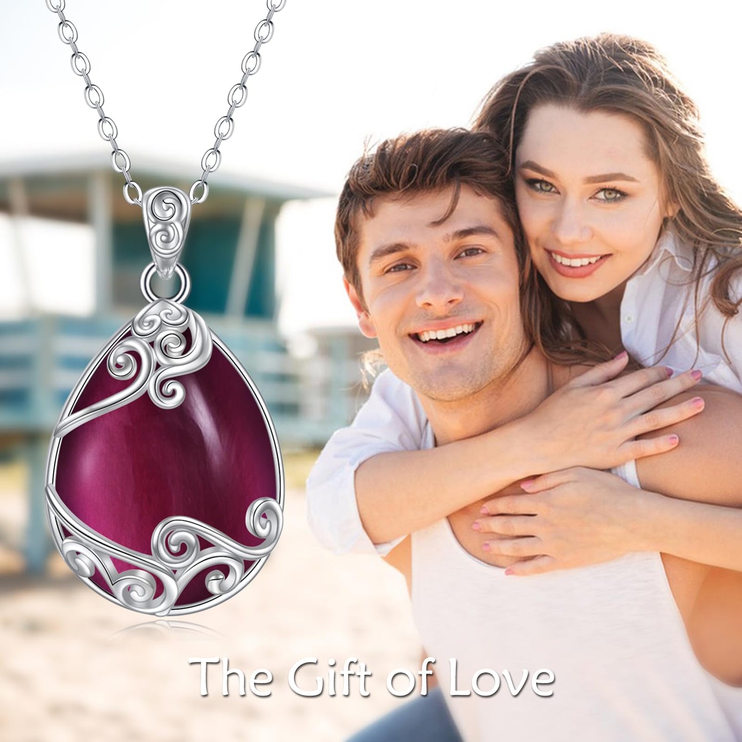 YAFEINI Amethyst Necklace Sterling Silver Teardrop Filigree Pendant Necklace Purple February Birthstone Jewelry Gifts for Women (U-Amethyst teardrop necklace)