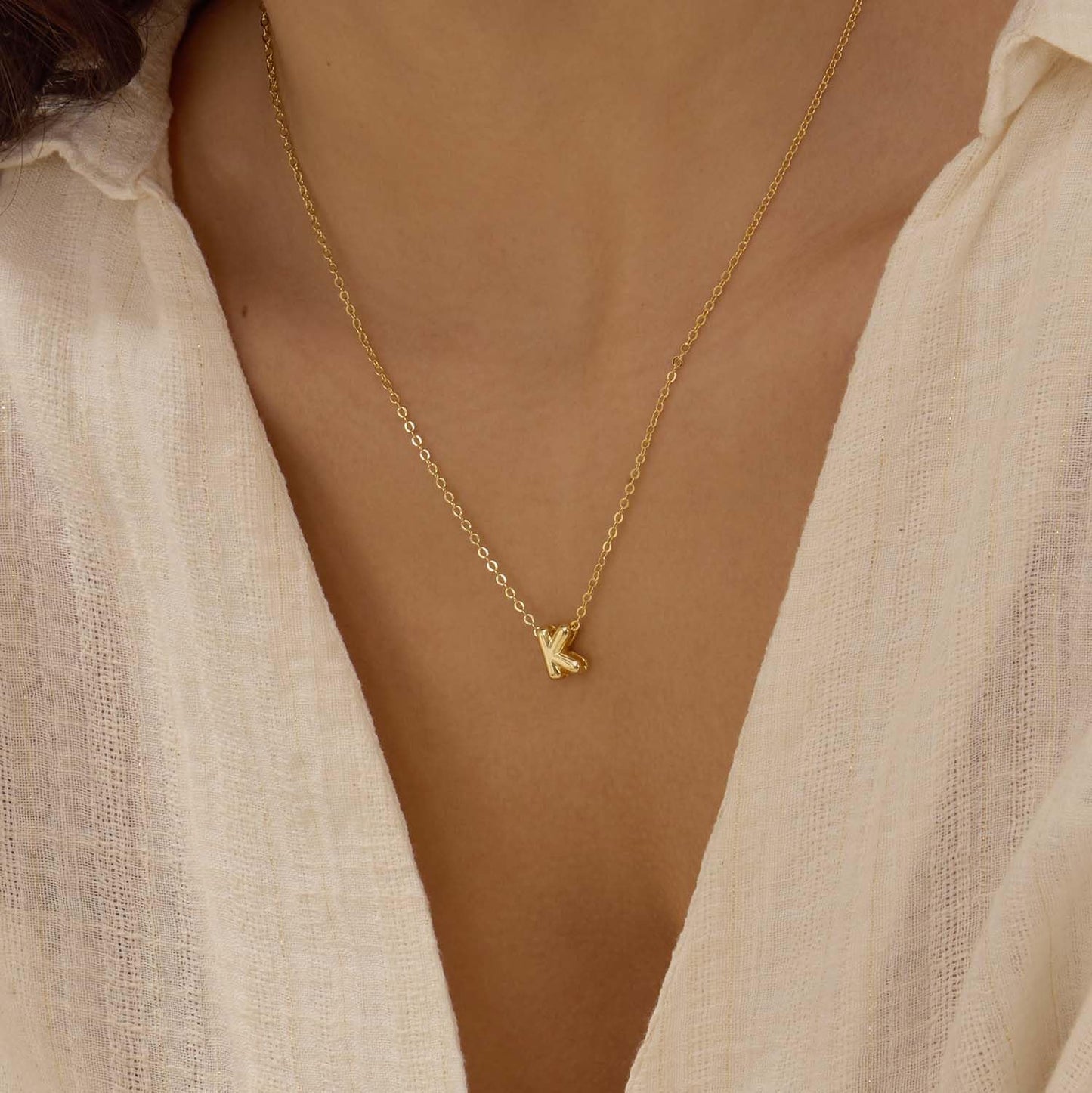 CUEZIY 14K Gold Plated Bubble Letter Necklace Initial Necklaces for Women Dainty Personalized Charm Pendant Name Necklace Cute Non Tarnish Fashion Accessories Teen Gift Trendy Stuff Jewelry Gifts