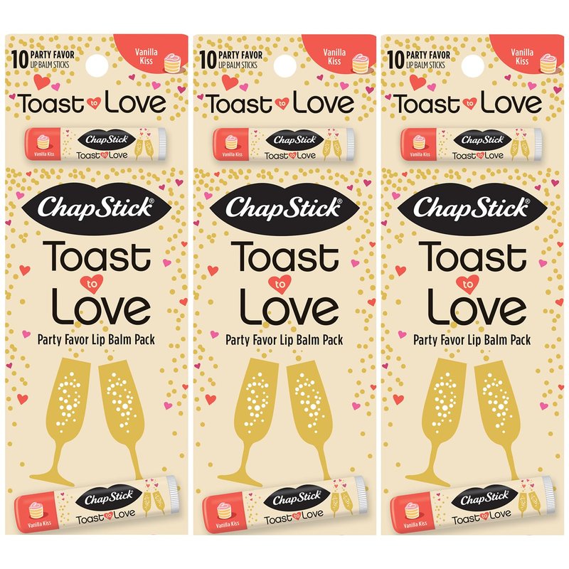 ChapStick Party Favors, Toast to Love Lip Balm Packs (30 Sticks), Sweet Vanilla Kiss, Small Gifts for Bridal Shower & Engagement Parties, 0.15 Oz Ea