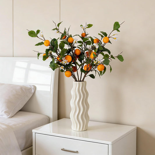 2PCS 37.8Inch Artificial Tangerine Branches Artificial Orange Branches Fake Orange Stem 10 Fruit with 20 White Flowers Long Stem for Home Party Wedding Office Thanksgiving Indoor Outdoor Decor