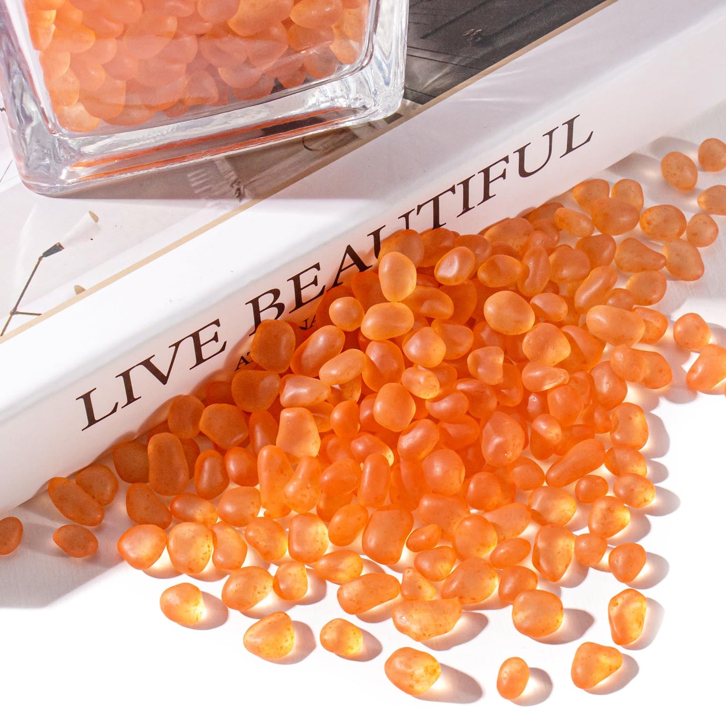 Keedolla Aquarium Rocks Betta Fish Tank Gravel, 3 LB Frosted Sea Glass Marbles Gemstones for Vase Fillers, DIY Crafts and Home Decor - Orange, 6-9mm