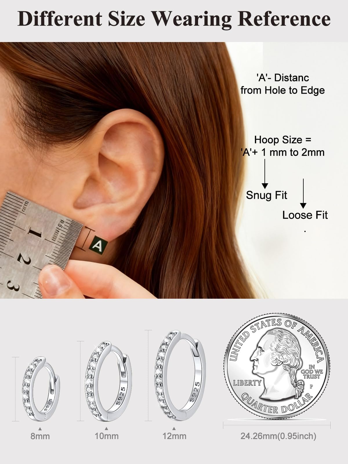 SILVERCUTE 925 Sterling Silver Huggie Hoop Earrings for Women,Hypoallergenic Small Silver Hoop Earring Cubic Zirconia Cartilage Earring Lightweight Huggies Earrings for Women,8/10/12mm