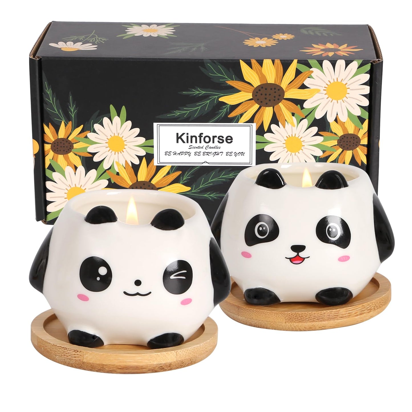 Kinforse Panda Scented Candles Gift Set, Soy Wax Candles of Sweet Orange and Lavender, Perfect Gifts Set for Women, Birthdays, Weddings, Christmas, Yoga, Bath