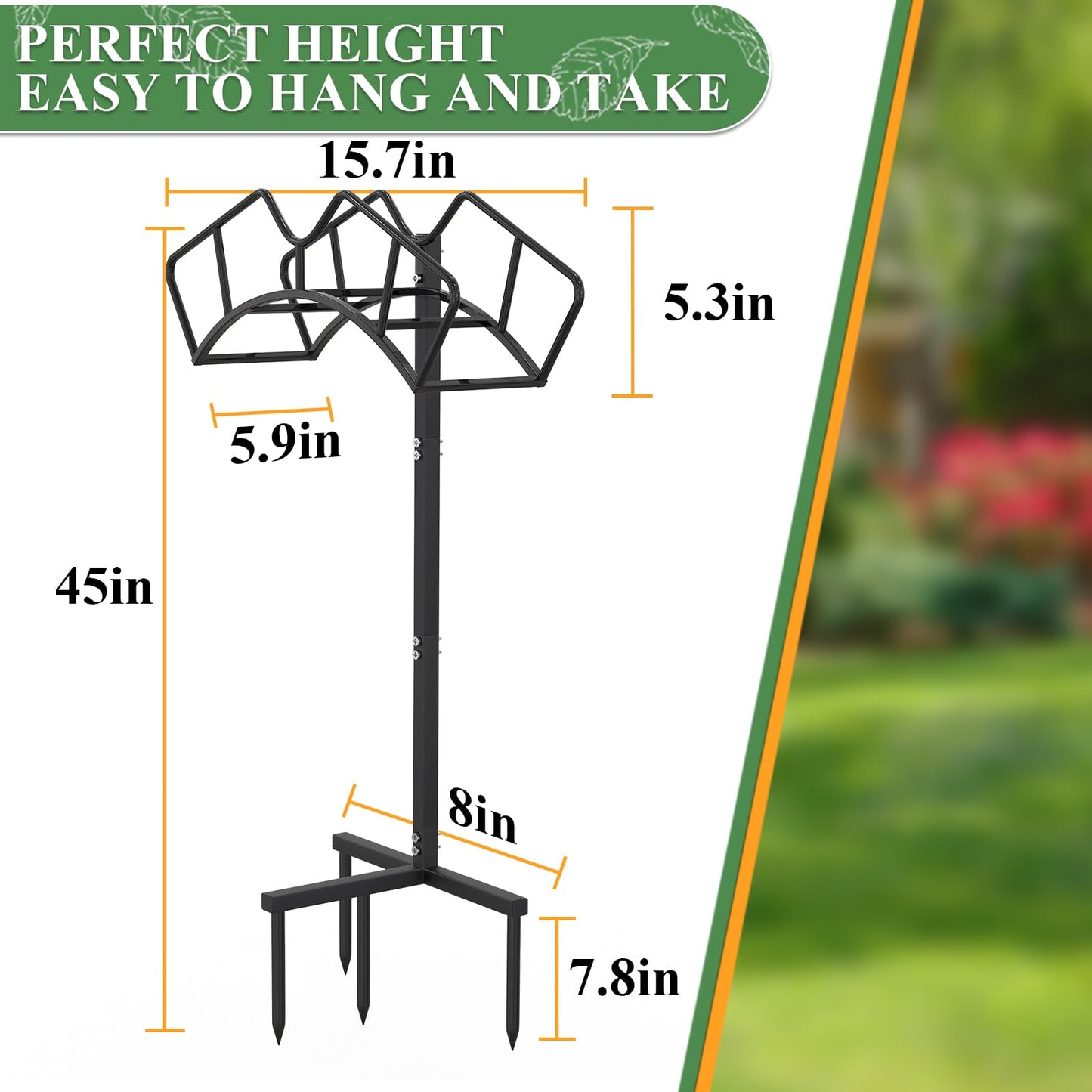 Qatsrin Super Stable Garden Hose Holder, Removable Water Hose Holders Stand Holds 150-Feet Hose, Detachable Hose Storage Hanger Rack for Outside Yard Lawn Farm, Black