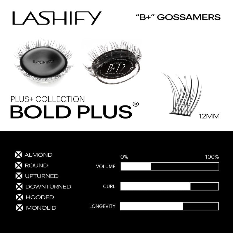Lashify Bold Plus+ 8mm Gossamer Eyelash Extensions Refill in Black, Easy DIY False Lashes for the Most Delicate, Natural and Long Lasting Look