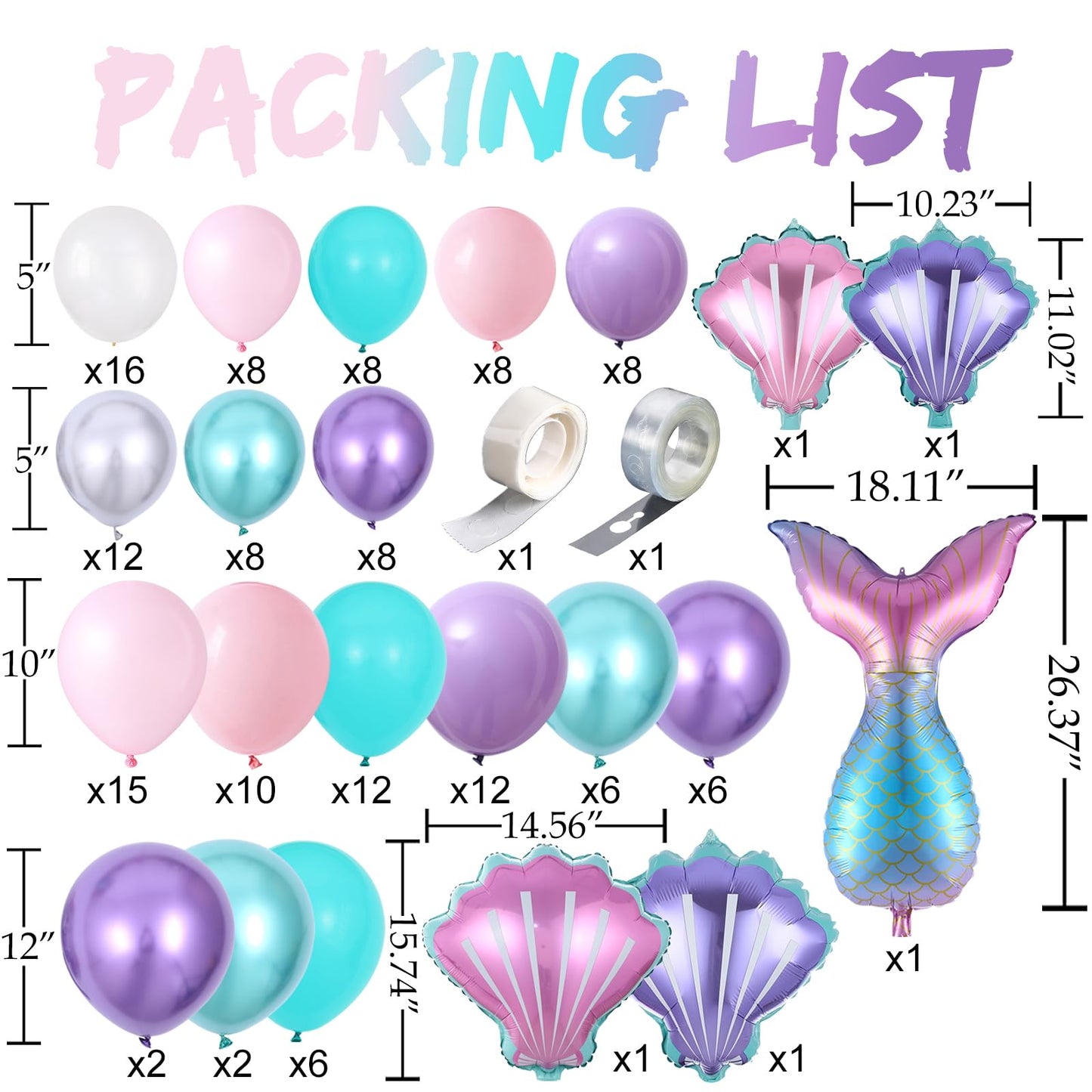 DNBOD Mermaid Party Balloon Arch Kit, 154Pcs Green Purple Little Mermaid Party Decorations Balloon Garland, Under the Sea Summer Birthday Party Supplies for Girls