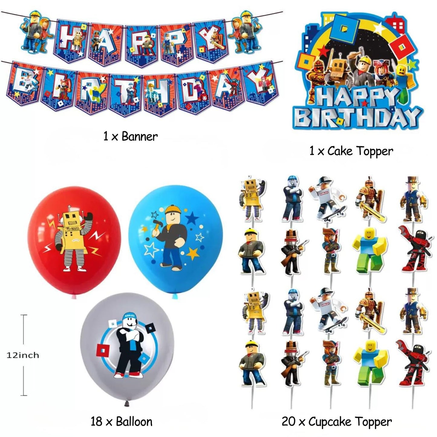 Set 58 Pcs Video Game Birthday Party Decorations Kit, Game Themed Birthday Party Supplies for Gamer Fans Cake Cupcake Topper Banner Balloons