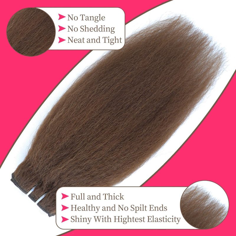 14 Inch Chocolate Brown Kinky Straight Clip in Hair Extensions Real Human Hair Clip in Extensions 8Pcs 110g 20 Clips Brazilian Virgin Hair Yaki Straight Clip ins Double Weft
