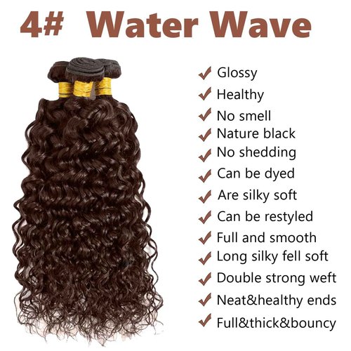 Fabimiya 22 24 26 Inch Human Hair Bundles Brown 4# Water Wave Bundles Human Hair Unprocessed Soft Sewn In Hair with Double Weft for Black Women