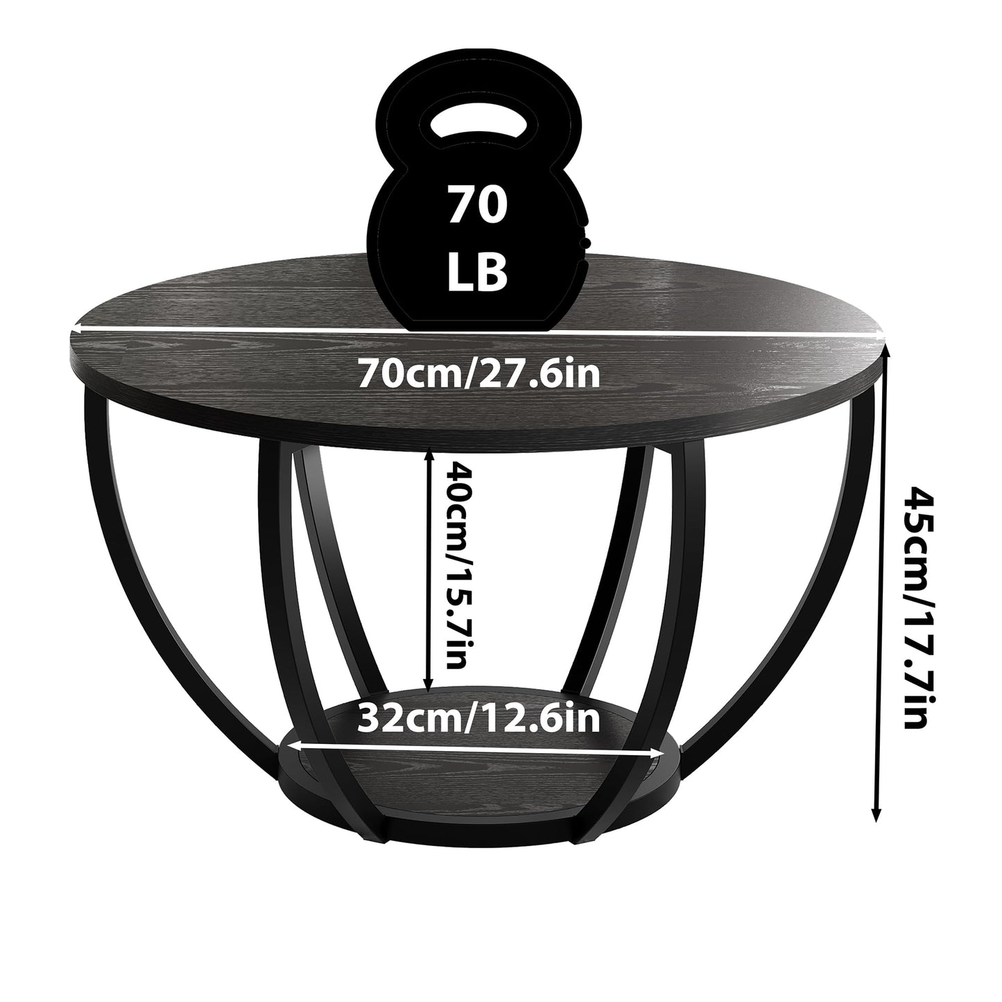 HOMERECOMMEND Round Coffee Table,Wooden 2-Tier Circle Coffee Tables with Storage Shelves,Accent Center Table for Living Room, Sofa Table for Home Office, Black