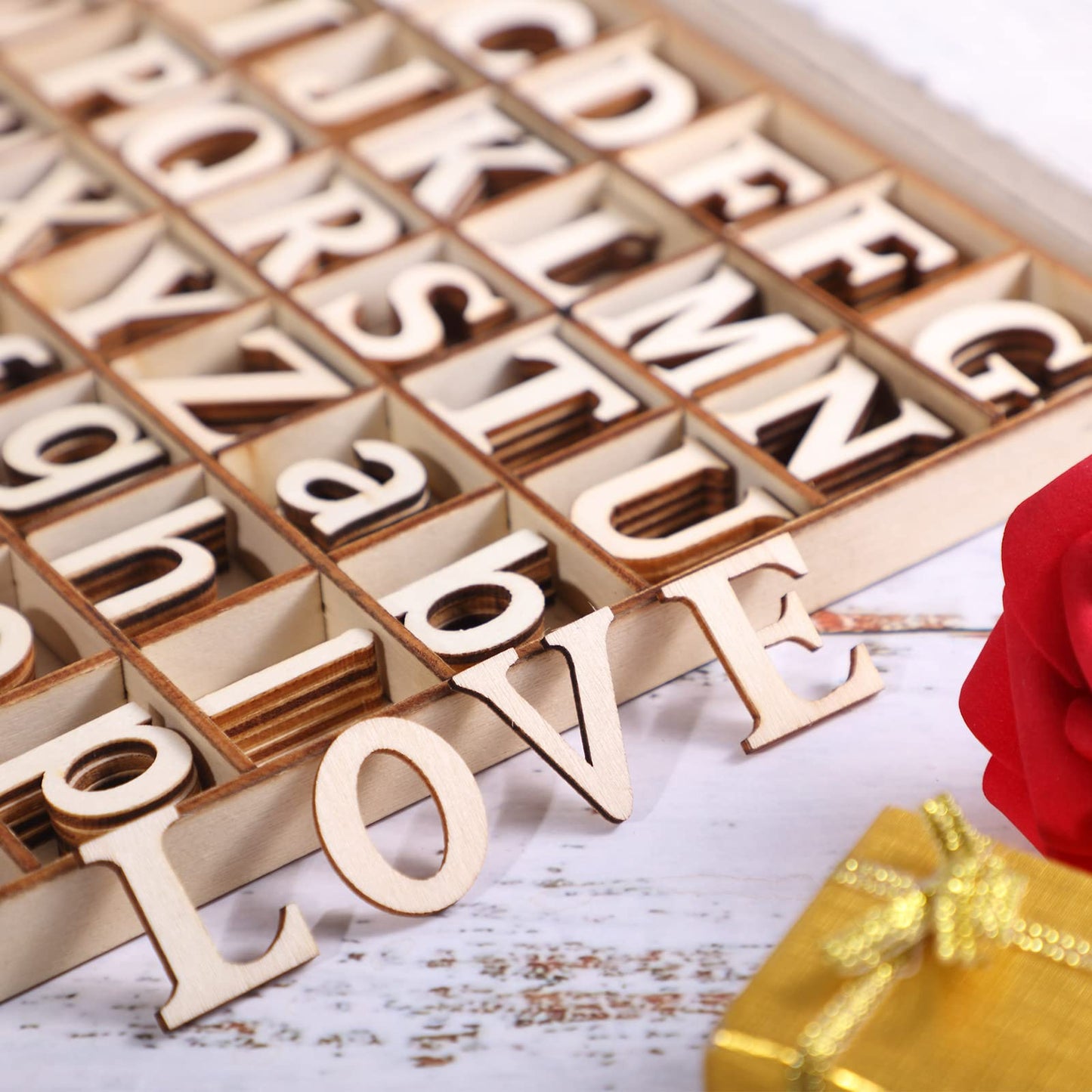Blulu 248 Pcs 1 Inch Wood Alphabet Letters Numbers Blank Unfinished Wooden Letters Numbers for Crafts with Rustic Storage Tray for Spelling Learning Education Back to School Gifts(Wood Color)