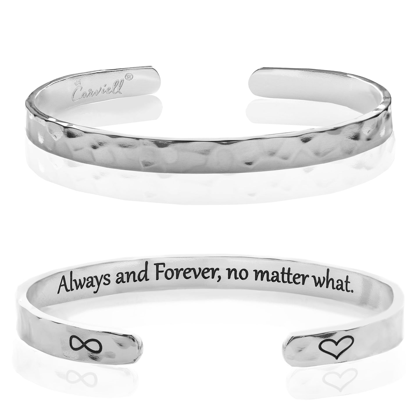 Carviell Bracelets Gifts for Girlfriend, Silver Cuff, Gifts for Wife from Husband, Best Friend, Long Distance Relationship or Friendship gift, Birthday, Anniversary jewelry gift for Women