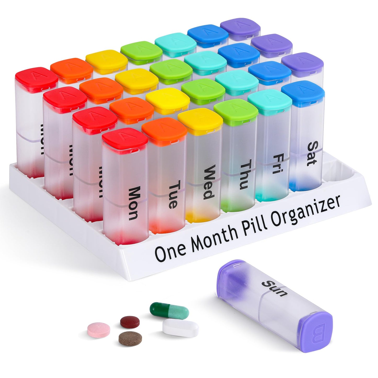 CAidRE Monthly Pill Organizer 2 Times a Day - 28 Day Pill Box AM PM, Clear One Month Pill Case for Vitamins, Supplements, Medications - Daily Medicine Organizer for Home & Travel