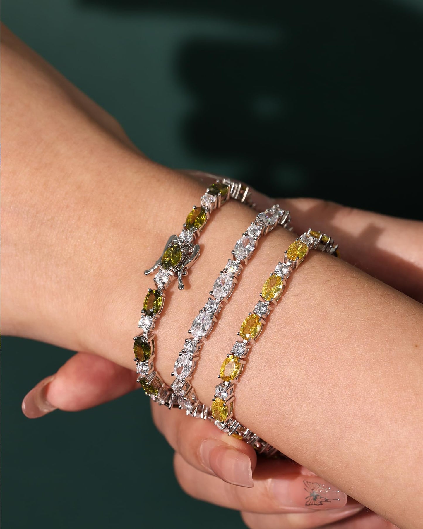 FANCIME April Birthstone Bracelet Sterling Silver Luxury Cubic Zirconia Tennis Bracelet Oval Gemstone Dainty Fine Jewelry for Women 7"