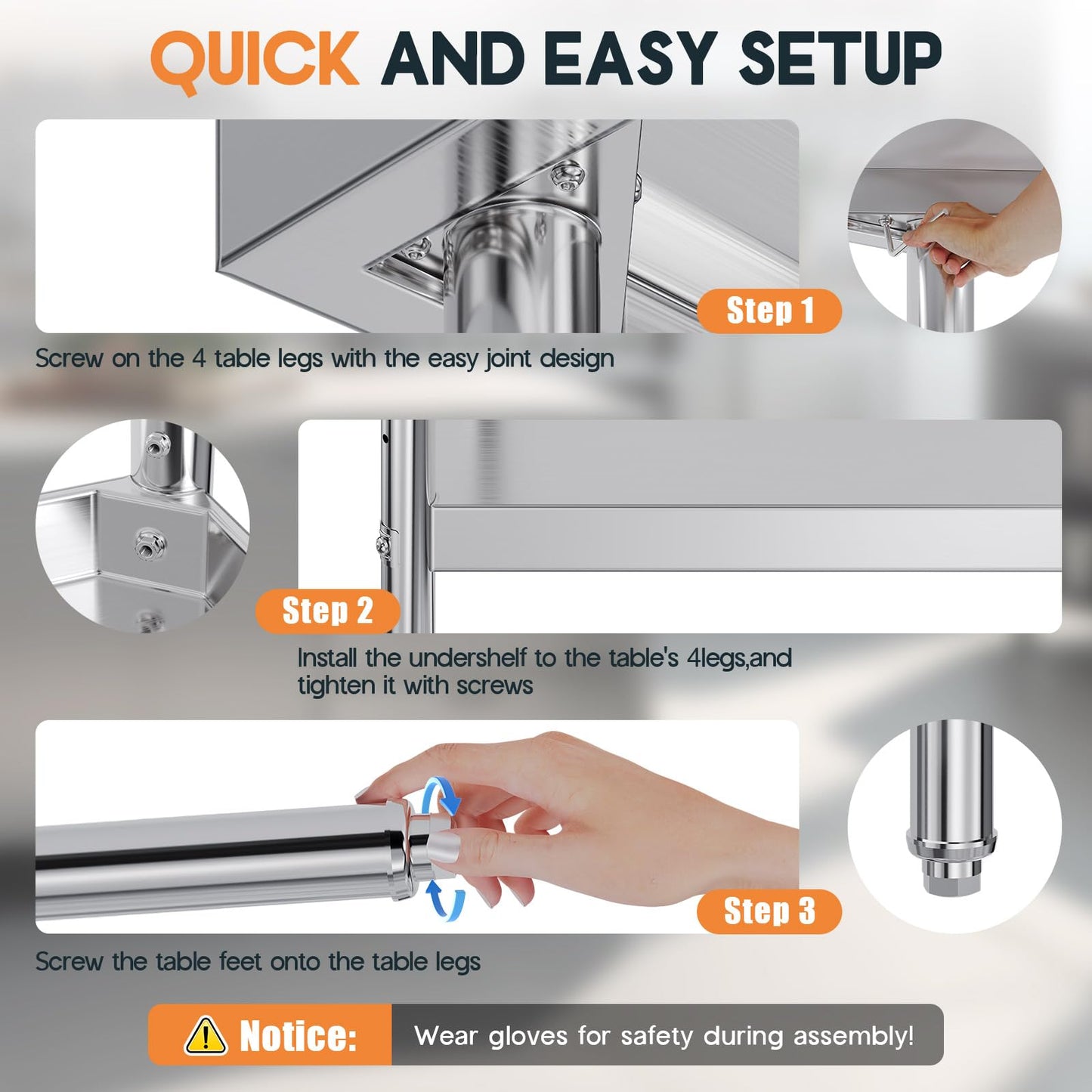 Jocisland 30" x 60" Stainless Steel Table for Prep & Work, NSF Certified Adjustable Under Shelf and Feet, for Commercial Kitchen, Restaurant, Hotel and Garage