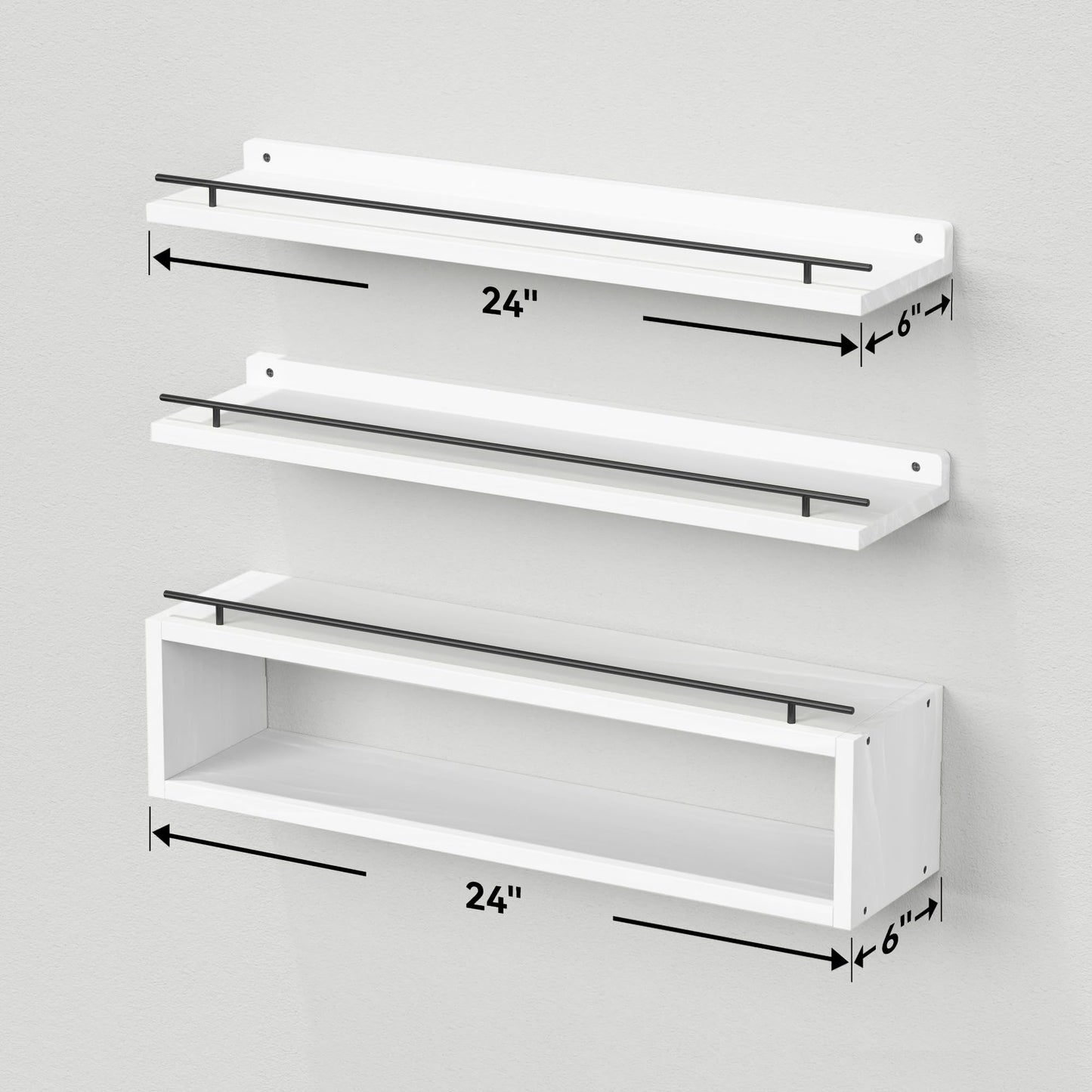 WOPITUES Floating Shelves for Wall 24 inch with Cube Shelf, Wall Shelves with Metal Rail for Bathroom Decor, Bathroom Organizers and Storage, Over Toilet Shelves, Toilet Paper-White