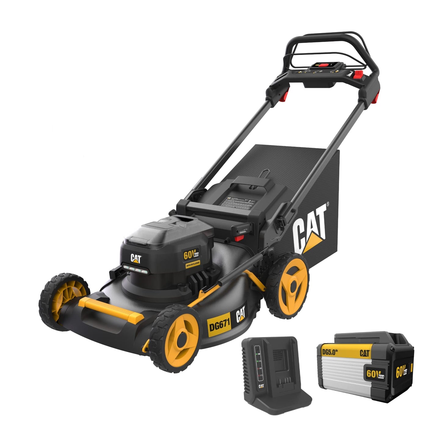 Cat DG671 60V 21” Self-Propelled Cordless Lawn Mower 3-In-1 Cutting Modes, Brushless Battery Lawn Mower with TorqLogic, Easy-Adapt Self-Propelled Lawn Mower – Battery & Charger Included