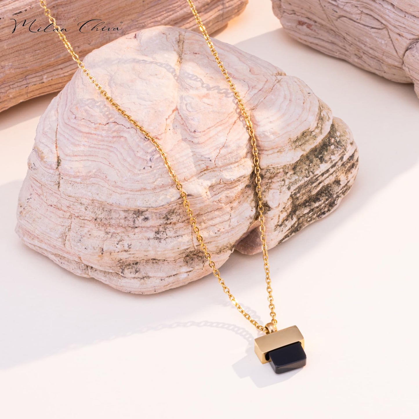 Milan Chiva 14K Gold Plated Black Agate Stacked Necklace for Women, Dainty Trendy Non Tarnish Pendant Charm Necklaces Fashion Jewelry for Women Waterproof MNS-1012BK