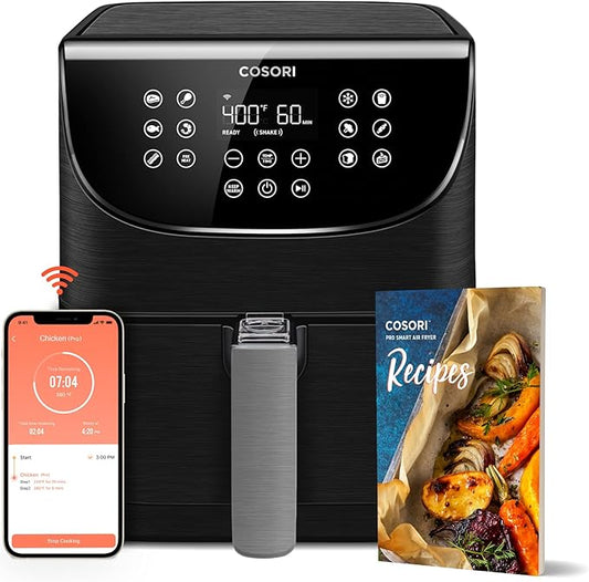 COSORI Air Fryer 5.8QT Pro Gen Smart 11-in-1 Toaster Oven , 100 Recipes Cookbook, 200+ Online Recipes , APP and Touch Screen Control, Works with Alexa & Google Assistant, Dishwasher-Safe Square Basket