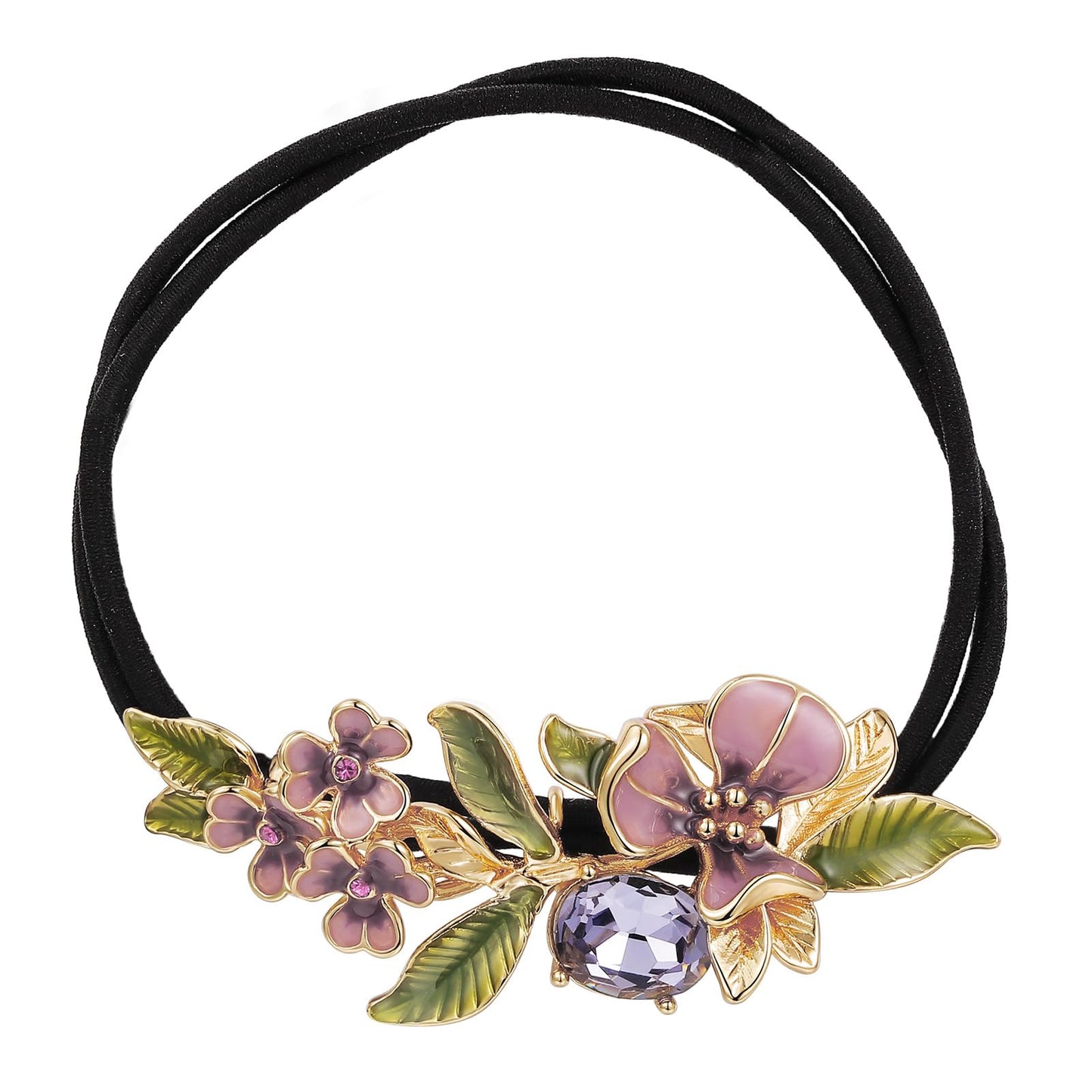 SHE'S FREE STYLE JUST FOR YOU Hair Scrunchies Iris Flower Crystal Ponytail Holder, Handmade Enamel Floral Hair Elastics for Women, Double Band Hair Ties for Girls Hair Accessory (Purple)
