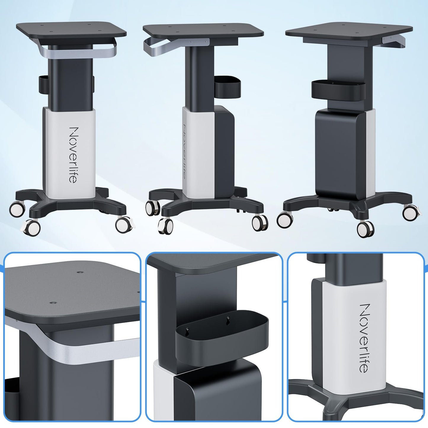 Noverlife Beauty Salon Rolling Cart, Heavy Duty Carbon Steel Esthetician Cart with Wheels Esthetician Trolley for Cavitation Machine Load 260Lbs, Mobile Facial Machine Stand for Spa Equipment Storage