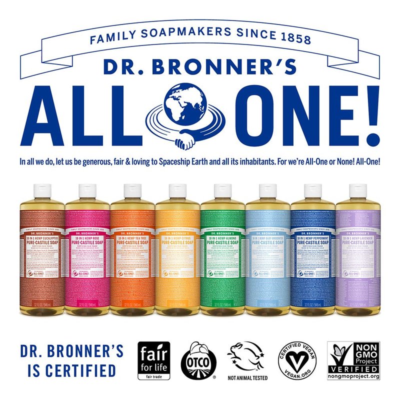 Dr. Bronner's Magic Soaps 18-In-1 Hemp Rose Pure Castille Soap, 32-Ounce Bottles