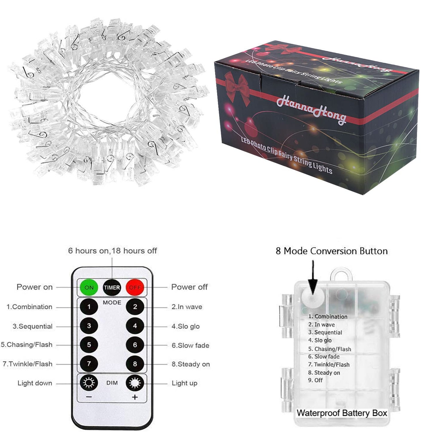 20 LED Photo Clip Fairy String Light,Indoor Outdoor Battery Box Powered,Remote,8 Modes,Timer,Valentine's Day Gift for Hanging Picture,Card,Artwork,Memos in Dorm,Bedroom,Wall Decoration (Warm White)