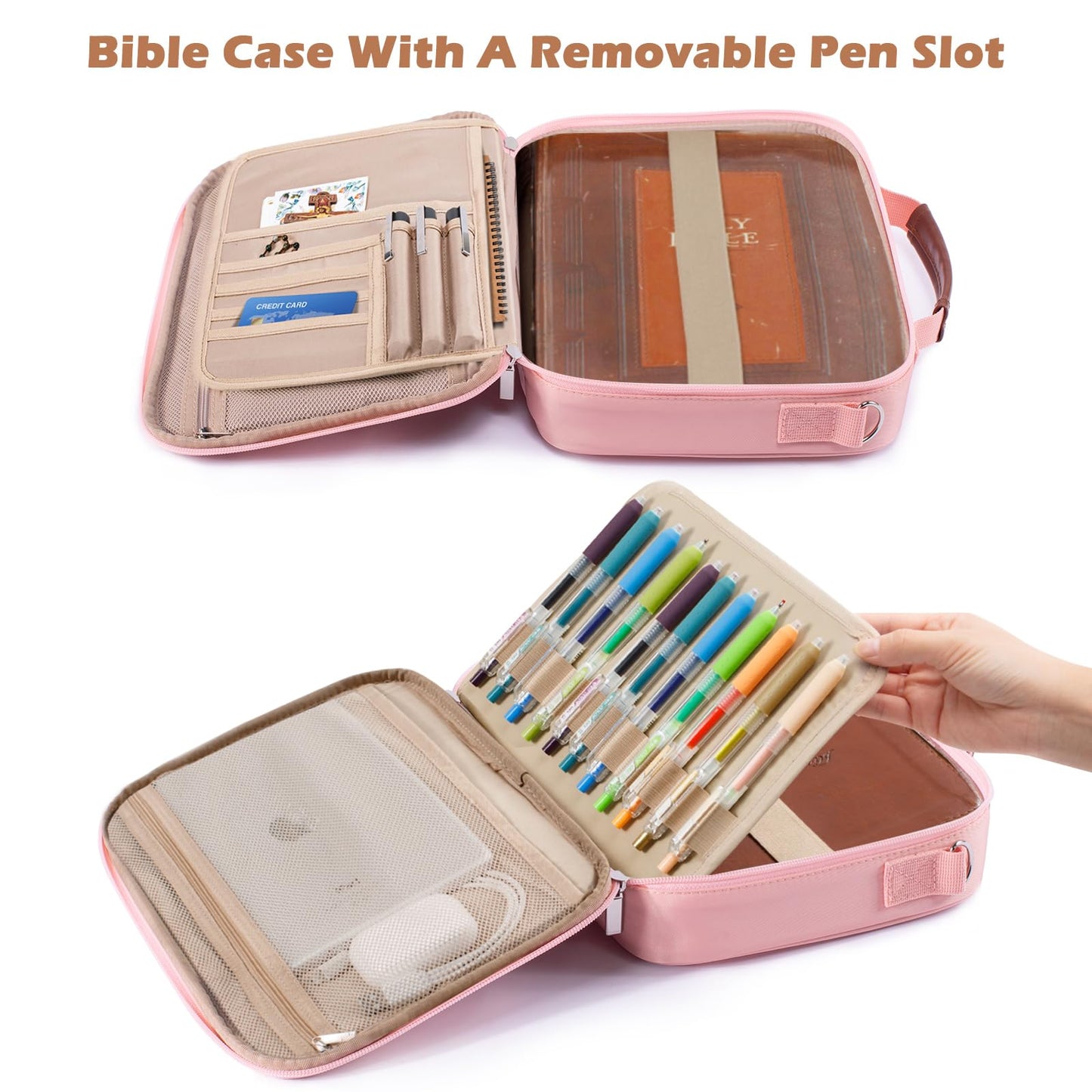 Aplufine Bible Cover for Men-Bible Case for Women-Medium Bible Bags and Totes-Large Bible Carrying Case-Bible Carrier with Shoulder Strap,Detachable Pen Loops for Bible Accessories,Gift Men Women