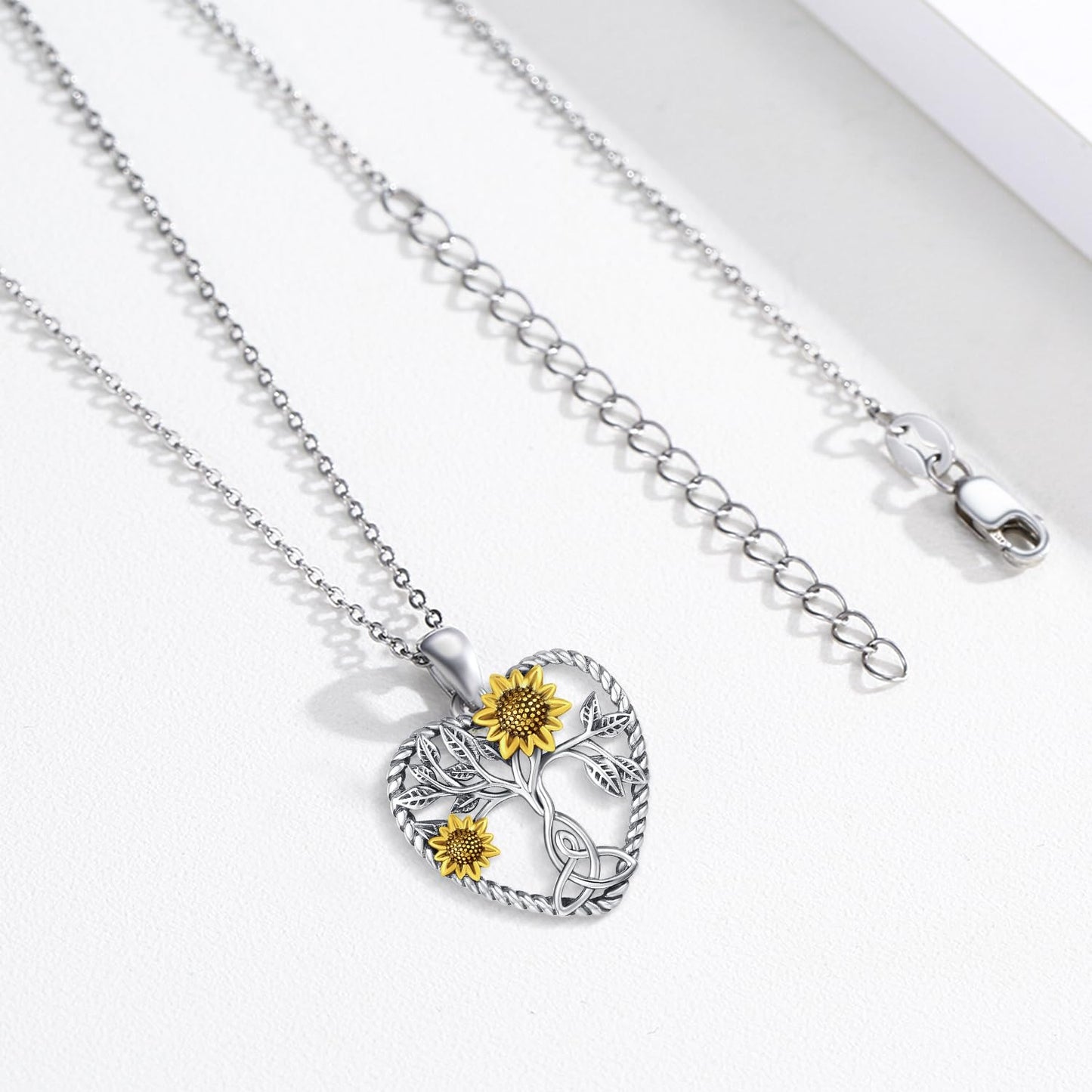 CHENGHONG Sunflower Necklace 925 Sterling Silver Tree of Life Necklace Heart Sunflower Sunshine Jewelry Gifts for Women