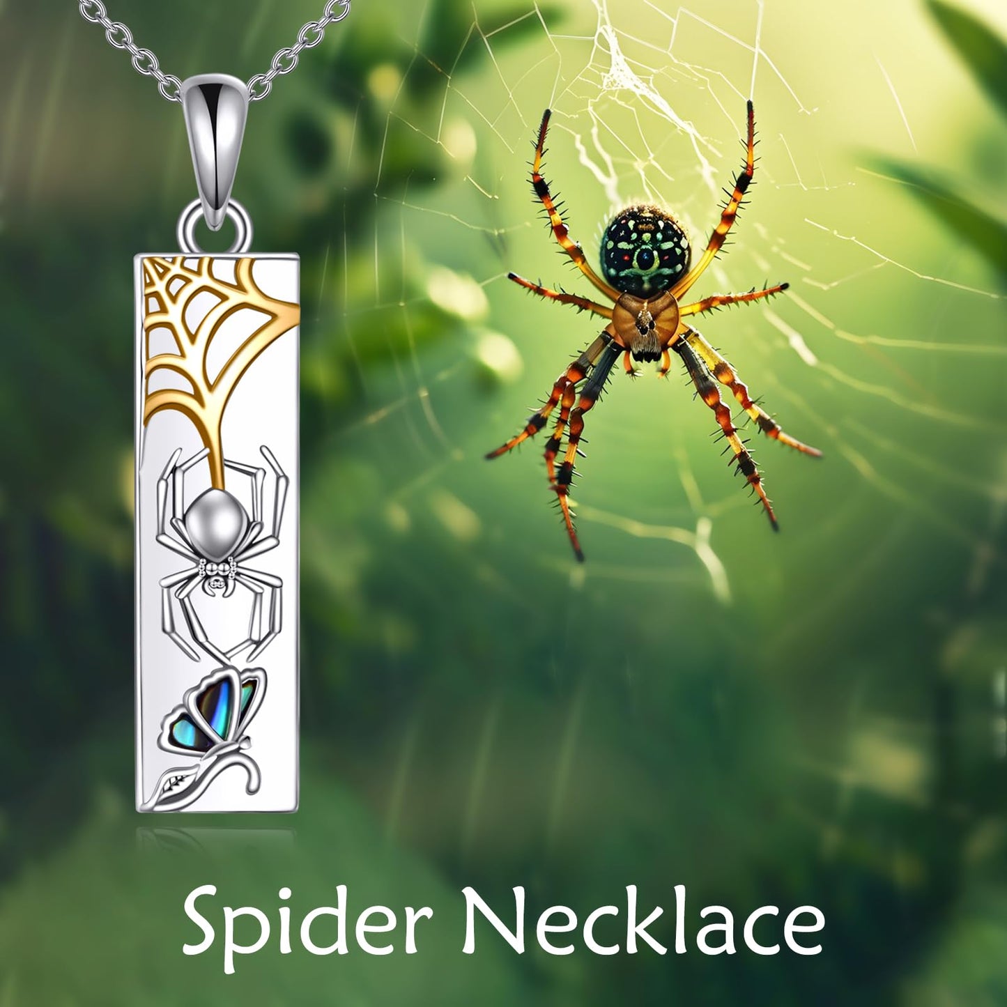 YFN 925 Sterling Silver Spider and Butterfly Pendant Necklace Spider Jewelry for Woman Men
