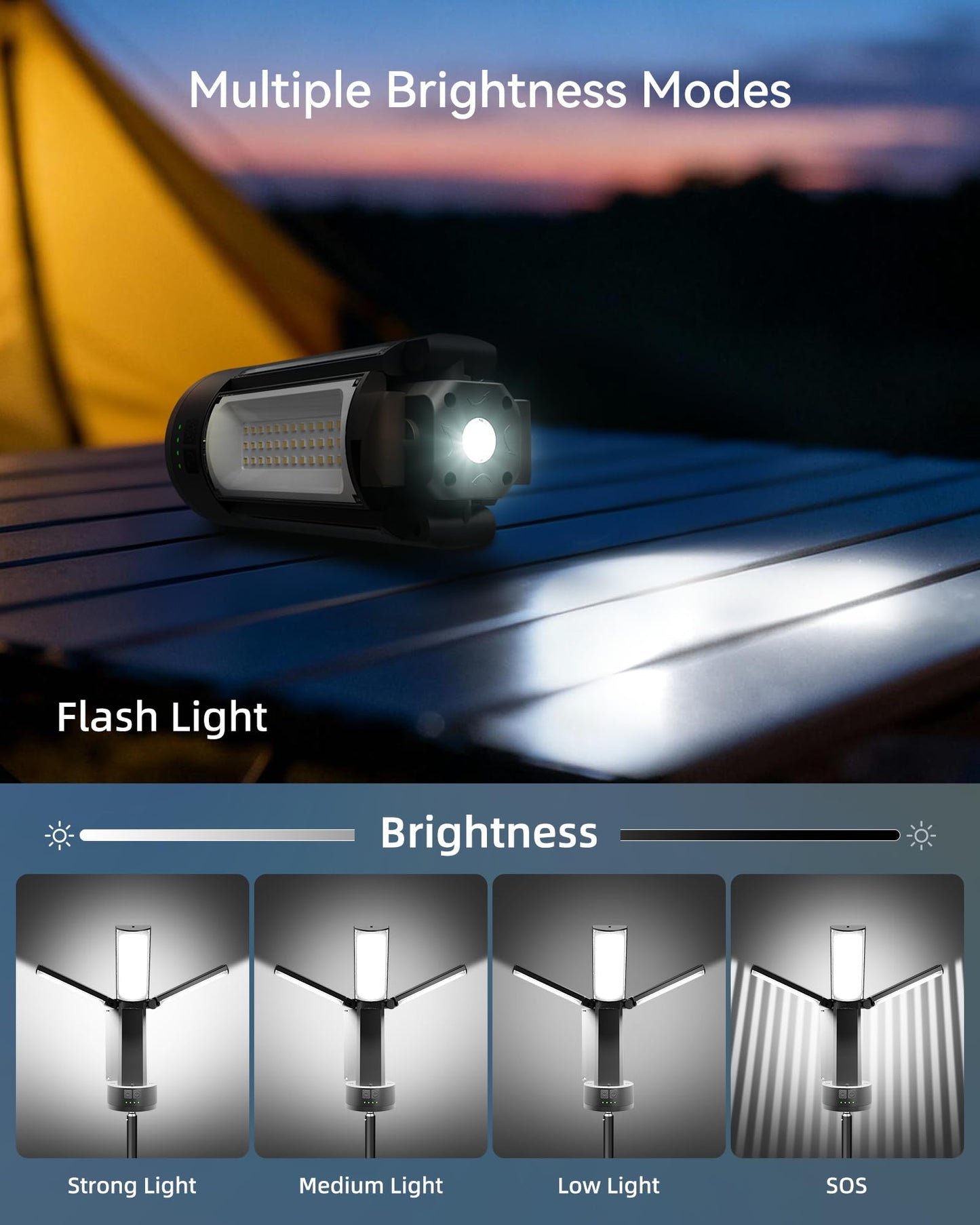 CORESLUX Rechargeable Camping Lights with Stand, 6000K Portable Work Light, 4 LED Lamp Heads Magnetic Flashlight with Detachable Tripod Camping Essentials for Outdoor Work, Garage, Camping, Fishing