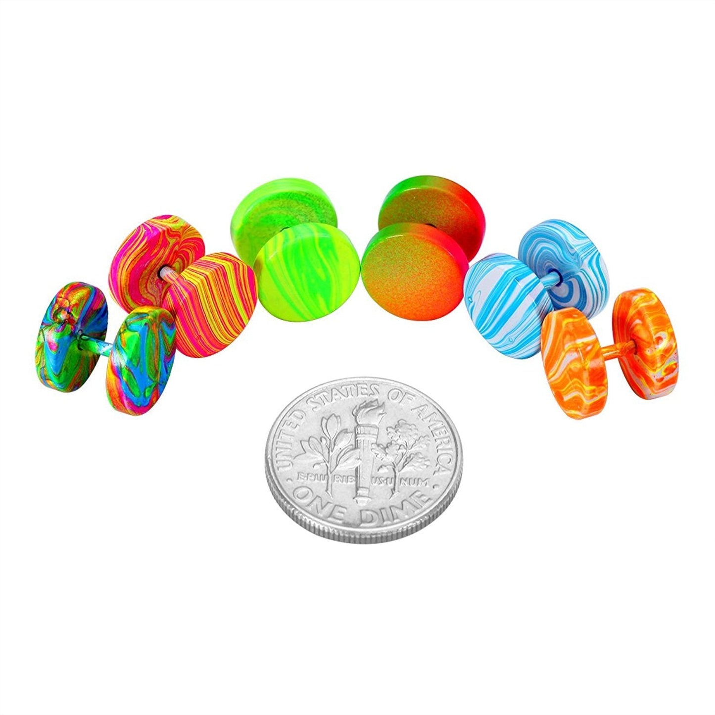 JEWELRIESHOP Fake Plugs Faux Gauge Earrings Stainless Steel Studs Circle Flat Back Cheater Illusion Tunnel Dumbbell Barbell Earrings Fake Ear Plugs for Women (16G, 6pcs, 10mm)