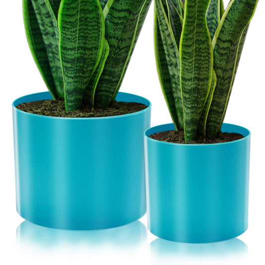 AISHN Plastic Planters, 8/10 Inch Plant Pot, Outdoor Modern Decorative Plastic Pots with Drainage Hole for House Plants, Succulents, Flowers, and Cactus.(Blue)