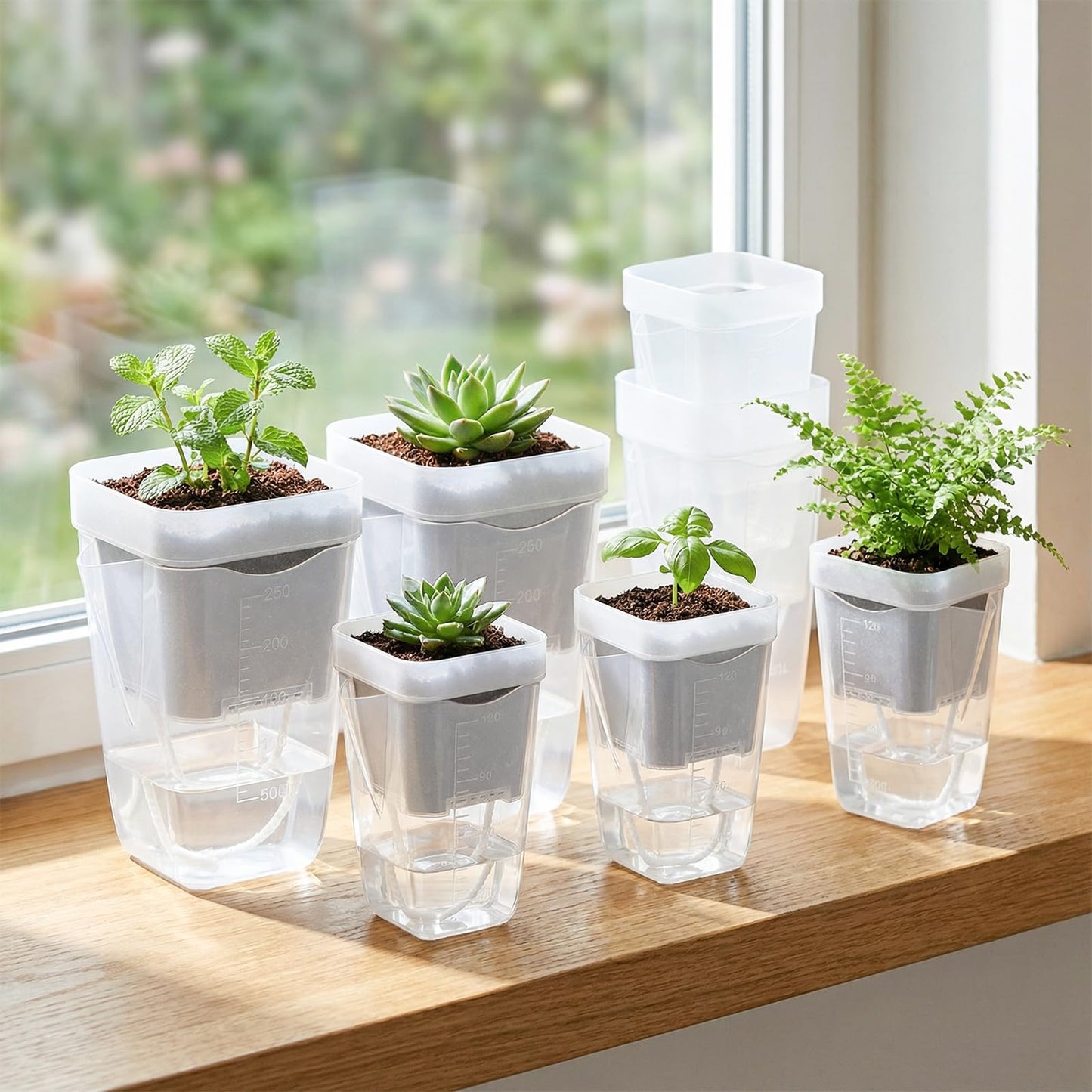 15-Pack 2.5 Inch Mini Self Watering Pots for Indoor Plants, Semi Hydroponic Pots, Small Clear Plastic Planters, Drainage Hole, Water Level Indicator, African Violets, Alocasia, Cutting, Seeding