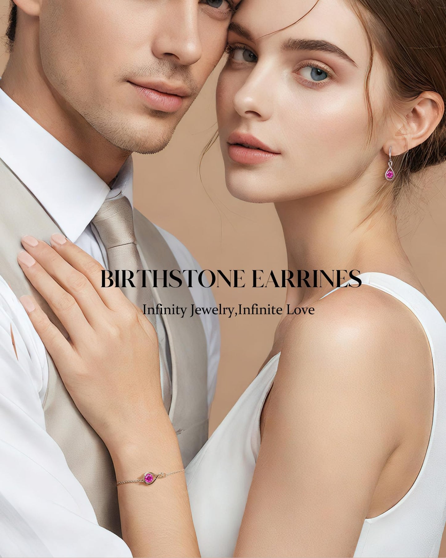 FANCIME Pink Tourmaline Dangle Drop Earrings 925 Sterling Silver Dainty Infinity Gemstone October Birthstone Earring Fine Jewelry Birthday Mothers Day Gifts for Mom Her Women