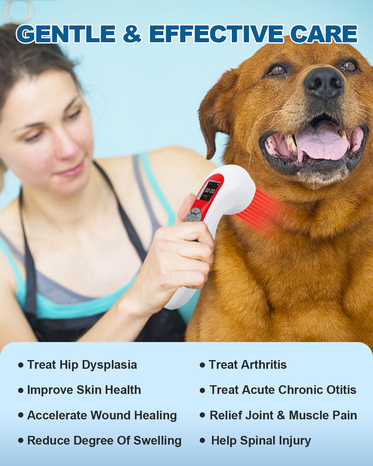 LLLT Cold Laser Therapy Device with Protective Cover, 5 * 808nm & 10 * 650nm Human/Vet Handheld Infrared Red Light Therapy, Pet Dogs Treatment Device for Muscle Pain Relief & Improve Healing(White)