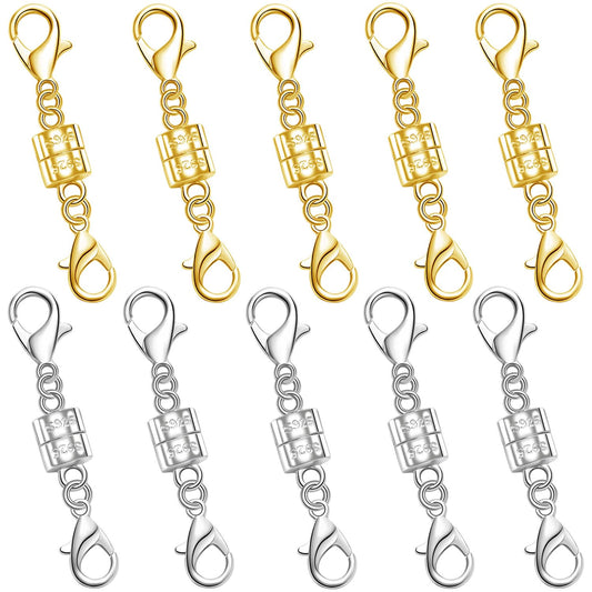925 Silver Double Lobster Magnetic Necklace Clasps,Magnetic Jewelry Clasps for Necklaces Extender Bracelet Clasps and Closures (5golden+5silvery)