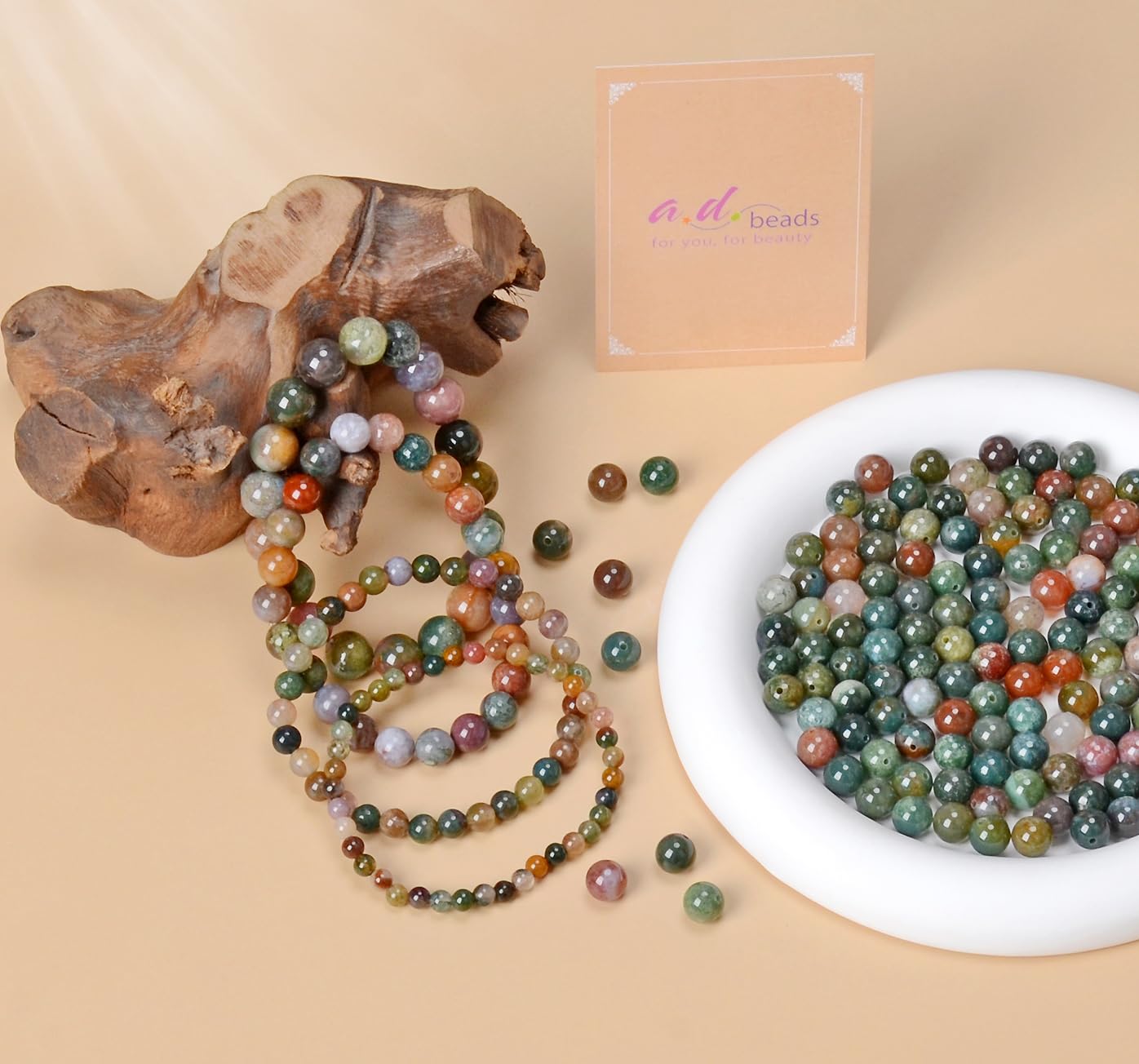 AD Beads Handmade Gemstone Stretch Elastic Bracelet Crystal Healing Reiki Nature's Beauty and Spiritual Essence Unisex (8mm, Indian Agate)