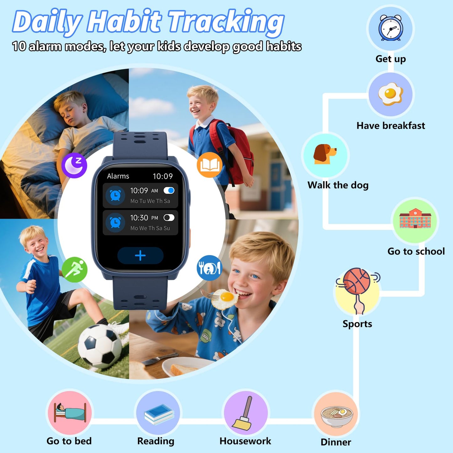 ModaWin Smart Watch for Kids with 12 Puzzle Games, 1.83" Fitness Tracker Watch Heart Rate Sleep Monitor, Pedometer, Alarm Clock, Flashlight, Gift for 6-12 Year Old Boys Girls