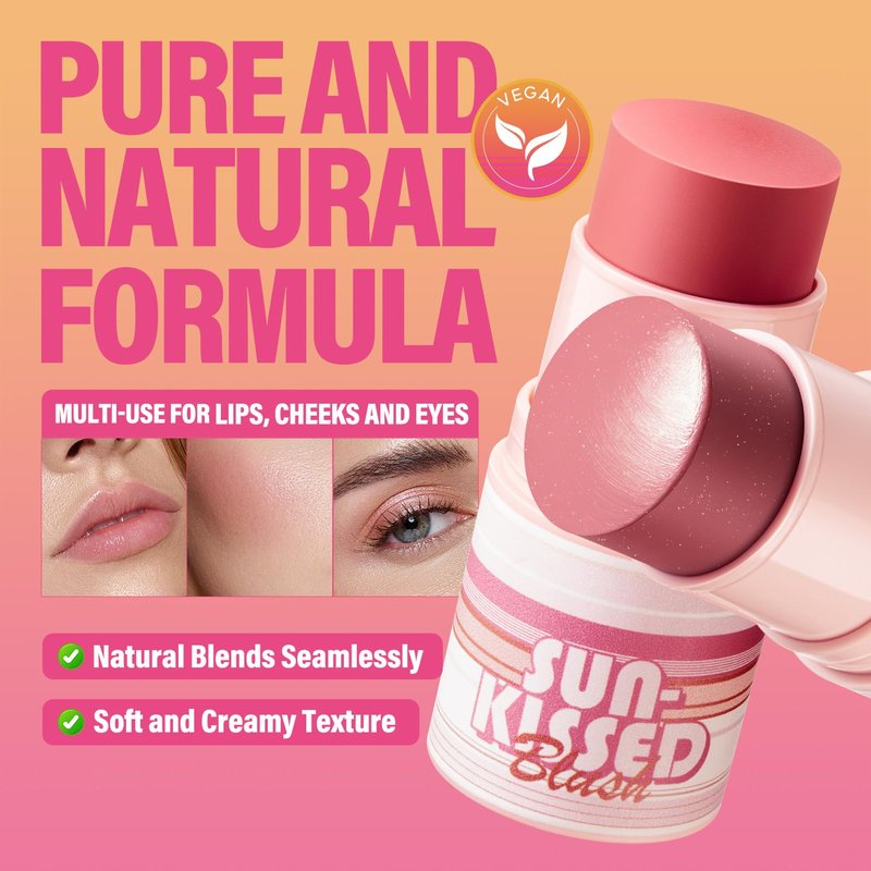 CARSLAN Sun Kissed Blush & Bronzer Stick for Cheeks Lips & Eyes, Long-Lasting Matte Cream Makeup Blush Stick, Blendable & Vegan, Natural Glow for All Skin Tones, Shade 01 Morning, 0.21 oz